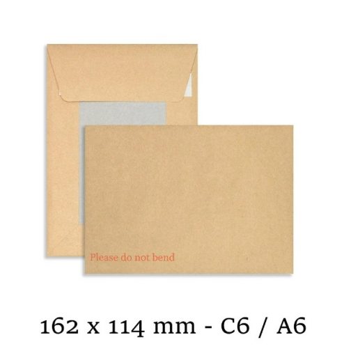 C6 Hard Board Back Manilla Envelopes - 162 x 114 mm "Do Not Bend" For A6