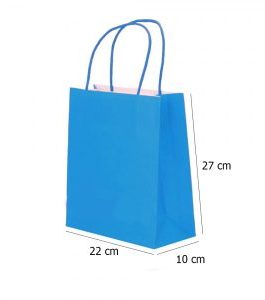 Small Light Blue Kraft paper Party Gift carrier bags with Twisted Handles – 22 x 27 x 10 cm