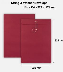 C4 Size String & Washer Envelopes Bottom Tie Red Without Gusset