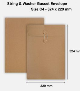 C4 Size String & Washer Envelopes Bottom Tie Manilla Brown With Gusset