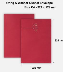 C4 Size String & Washer Envelopes Bottom Tie RED With Gusset