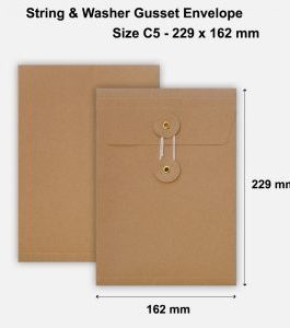 C5 Size String & Washer Envelopes Bottom Tie Manilla Brown With Gusset