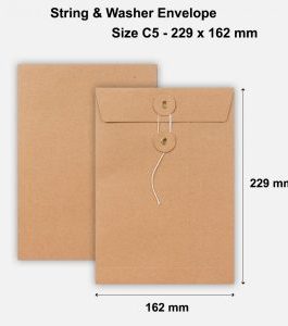 C5 Size String & Washer Envelopes Bottom Tie Manilla Brown Without Gusset