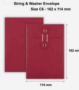 C6 Size String & Washer Envelopes Bottom Tie Red Without Gusset