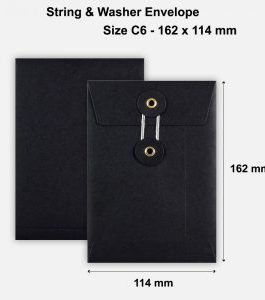 C6 Size String & Washer Envelopes Bottom Tie Black Without Gusset