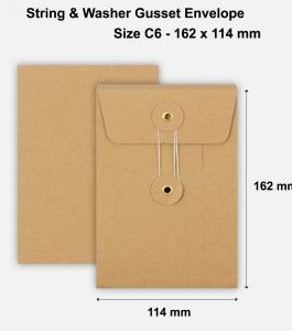 C6 Size String & Washer Envelopes Bottom Tie Manilla Brown With Gusset