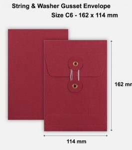 C6 Size String & Washer Envelopes Bottom Tie Red With Gusset