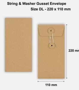 DL Size String & Washer Envelopes Bottom Tie Manilla Brown With Gusset