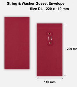 DL Size String & Washer Envelopes Bottom Tie Red With Gusset