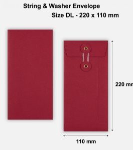 DL Size String & Washer Envelopes Bottom Tie Red Without Gusset