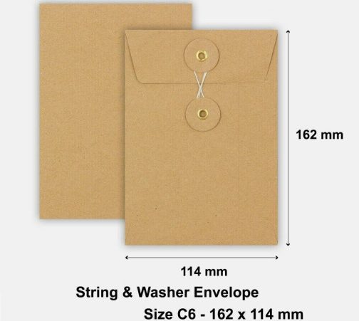 String and Washer Envelopes Button Tie Brown Manilla Cheap C6 Size Quality