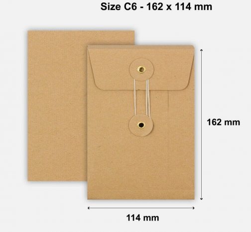 C6 Size Quality String and Washer Envelopes Button Tie Brown Manilla