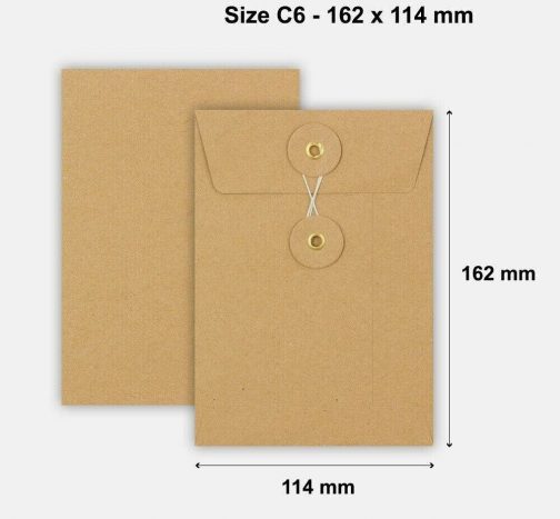 C6 Size Quality String and Washer Envelopes Button Tie Brown Manilla - Image 2