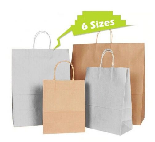 Brown White Twist Handle Paper Party and Gift Carrier Bags Rope Handles 50 Bags